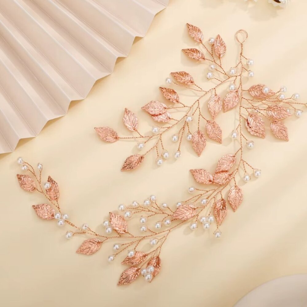 Rose gold beaded hair vine BNIP bridal